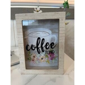 Coffee Fund Wooden Piggy Bank with Floral Design